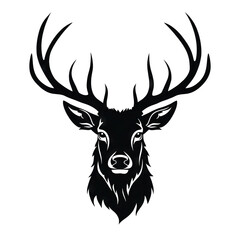 Wildlife Forest Animal Portrait Logo - Vector Illustration of a Majestic Deer Head with Horns (StagHart) - Black Silhouette Isolated on Transparent Background - PNG Image