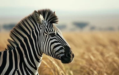 Foto op Canvas zebras mane against the backdrop of the savannah © sitifatimah