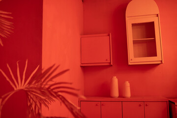 Interior of red kitchen 