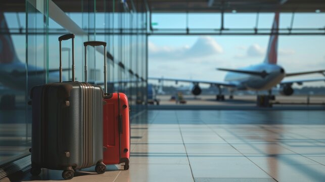 beautiful travel suitcases in a large innovative airport in Europe, United States, Asia, Latin America