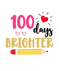100 Days of School typography design on plain white transparent isolated background for card, shirt, hoodie, sweatshirt, apparel, tag, mug, icon, poster or badge