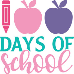 100 Days of School typography design on plain white transparent isolated background for card, shirt, hoodie, sweatshirt, apparel, tag, mug, icon, poster or badge