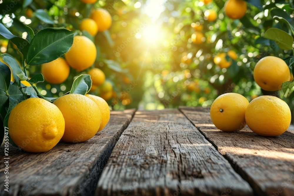 Poster a collection of lemons arranged neatly on top of a sturdy wooden table.