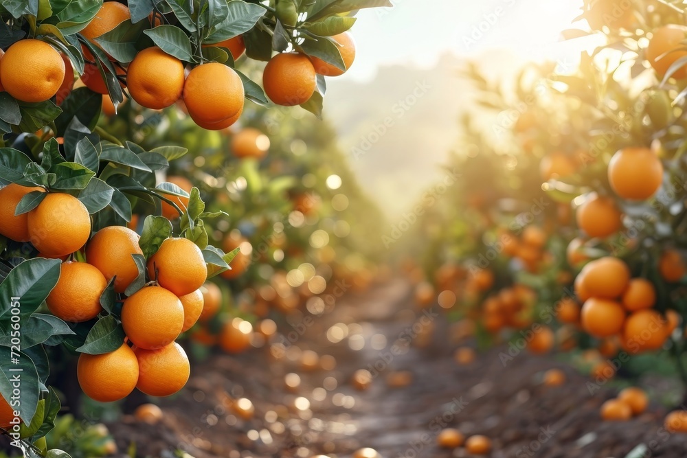 Poster an orange tree laden with numerous oranges hanging from its branches in a vibrant display of natures