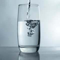 Filling a glass with water showing a drink concept. bubbles in fresh water with white background. 