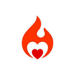 Fire flame, hot heart symbol, vector illustration