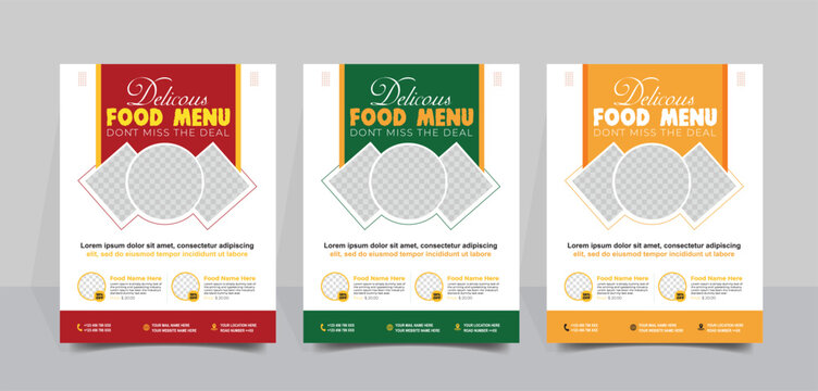 Fast Food Flyer Design Template cooking, cafe and modern restaurant menu, food ordering, junk food. Vector illustration for flyer template design, banner, poster, cover, menu, brochure