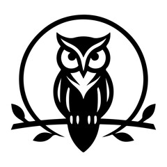 Elegant wise owl bird perch logo icon, symbol, clipart, silhouette, black color silhouette