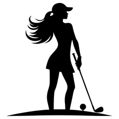 minimal golf girl silhouette vector, icon, clipart, black color silhouette