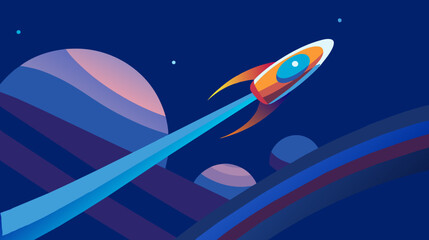 Colorful rocket launching into space vector illustration