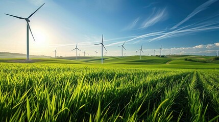 Shot of vertical axis wind turbines seamlessly integrated into agricultural landscapes