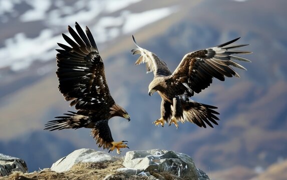 Shot of an eagle in a mid air confrontation with another bird