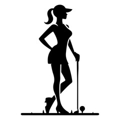 minimal golf girl silhouette vector, icon, clipart, black color silhouette