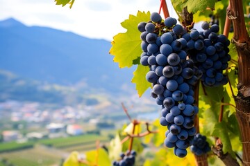 Ripe grapes on vineyards in Chianti region, Tuscany - obrazy, fototapety, plakaty