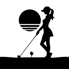 minimal golf girl silhouette vector, icon, clipart, black color silhouette