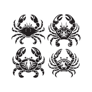 Coastal Symphony: Silhouetted Crabs Creating a Melodic Rhythm Along the Shoreline - Crab Silhouette - Crab Illustration - Crab Vector
