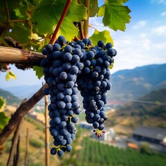 Ripe red wine grapes on vineyards in Lavaux region