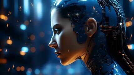 Blue Circuit Head: Artificial Intelligence (AI) Concept