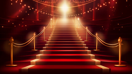 Red carpet staircase background, VIP entrance, night awards ceremony