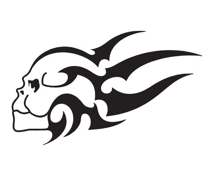 Skull in vintage stule with horns. Vector illustration
