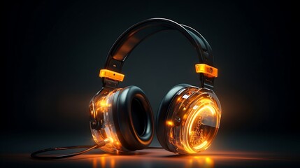 Fototapeta na wymiar 3d rendering of headphones in neon light on dark background