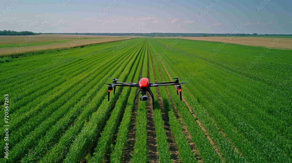 Poster drone guided planting seeds across the field for optimized planting patterns