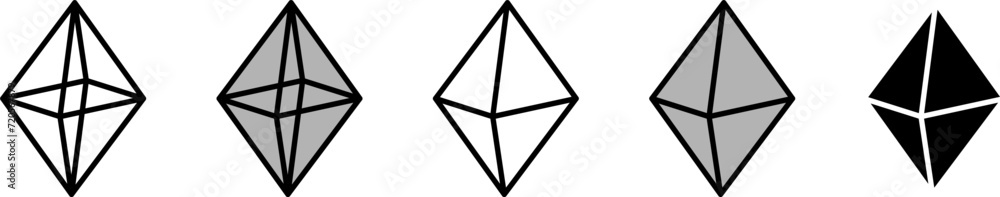 Poster basic geometric diamond crystal gem icon set in 3d style perspective view. vector image.