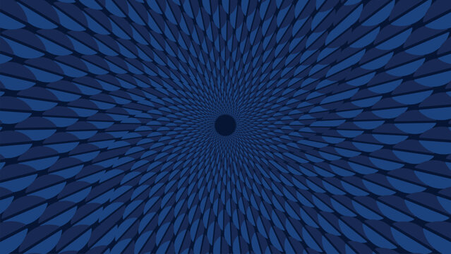 Abstract spiral dotted vortex urgency creative dark blue background.