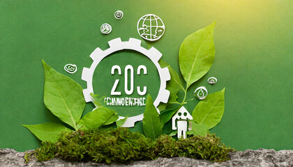 Reduce CO2 emissions to limit climate change and global warming. Low greenhouse gas levels, decarbonize, net zero carbon dioxide footprint. Abstract minimalist design, cutout paper, green background