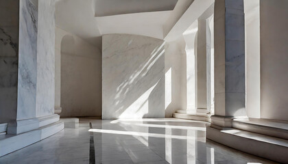 Shadows and Light Play in a White Marble Chamber