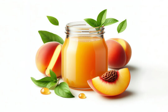 peach juice isolated on solid white background. ai generative