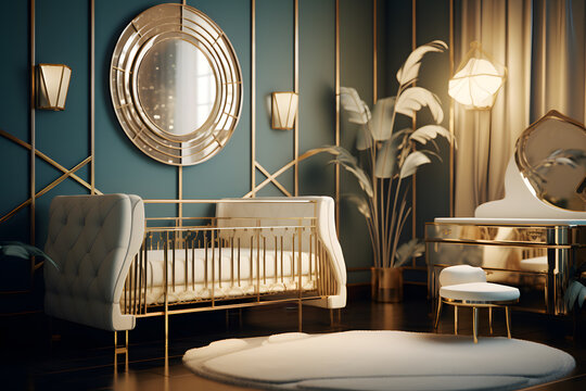nursery room with a gilded crib mirrored