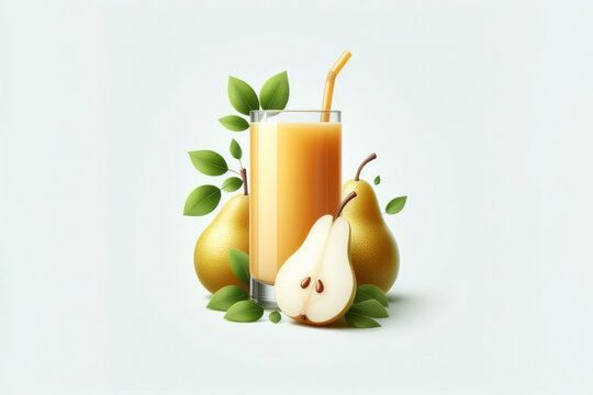 pear fruit juice isolated on solid white background. ai generative
