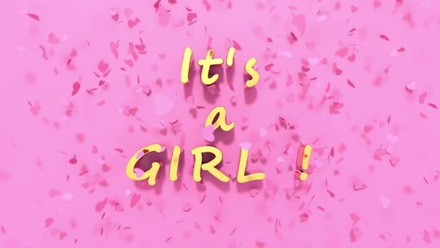 text animation: it's a girl, for a gender reveal party - 3D rendering