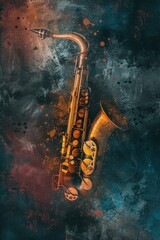 Jazz Revival A saxophone lies on a grungy surface with faded sheet music in the background