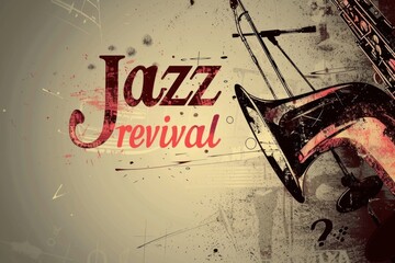 Creative poster design featuring 'Jazz Revival' text and a saxophone illustration Jazz Revival