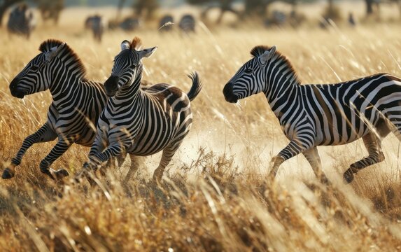 shot of zebra running together
