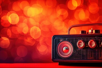 Antique radio against vibrant red bokeh light background Jazz Revival