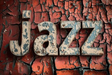 Jazz Revival Textured 'Jazz' sign on a peeling blue and red painted wall