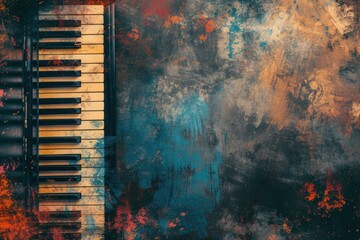 Old piano keys with a warm, grunge aesthetic on an abstract art backdrop Jazz Revival - obrazy, fototapety, plakaty
