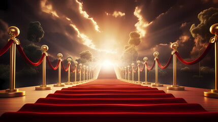 Red carpet staircase with smoke and spotlights, holiday awards ceremony event