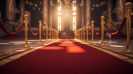 Red carpet staircase with smoke and spotlights, holiday awards ceremony event