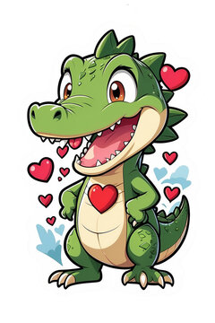 Bright image of a crocodile on a transparent background. Cartoon character For children's stickers, stickers.