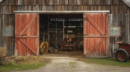 shot of a barn with opened rustic door