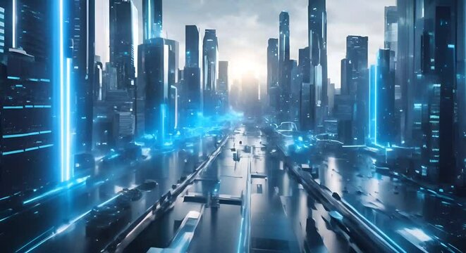 Futuristic city technology network 3d render 