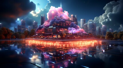 Neon Cloud Computing Technology Concept Illustration