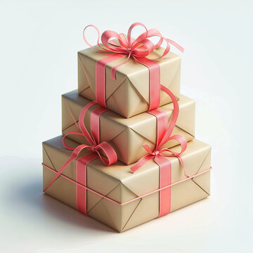 three wrapped presents sitting on top of each other, a stock photo, pixabay contest winner, postminimalism, stockphoto, white background, stock photo