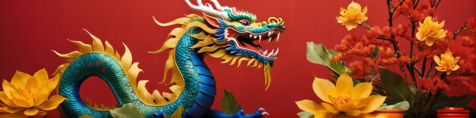 Generative illustration Banner Lunar New Year Horizontal Banner Dragon Year Chinese New year of the dragon