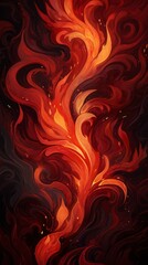 abstract image of fire in the style of dark orange and light crimson, smokey background, spiritual symbolism. flashes of flame, swirling colors.