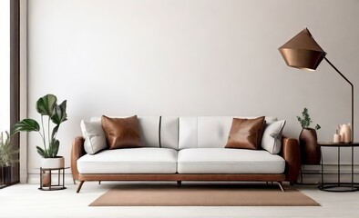 Modern living room wall mockup with leat
